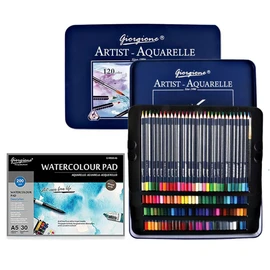Roseelf Watercolor Pencils, Set of 120 Colors, Water Soluble, Professional Specifications, in Tin Case, Includes Watercolor Paper A5 for Adults, Art Supplies, Artists, Landscapes, Drawings, Coloring Books, Luxurious Gift