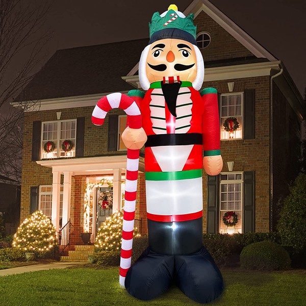 TURNMEON 12 Foot Giant Christmas Inflatables Nutcracker Decoration Outdoor Blow Up Candy Cane Christmas Decoration with Build-in LED Light Tethers Stakes Xmas Decor Holiday Party Yard Garden Lawn Home
