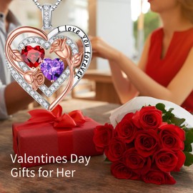 Iefil Anniversary Birthday Gifts for Women, Birthstone Necklaces for Women Gifts Wife Anniversary Valentines Day Gifts for Her Amethyst Peridot Necklace February August Jewelry