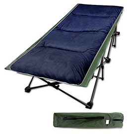 REDCAMP Folding Camping Cots for Adults with Mattress Pad, Soft and Comfortable for Outdoor Indoor Office Sleeping (Blue Pad, Green Oversized Cot)