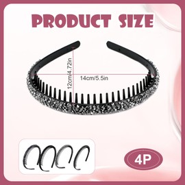 4 Pcs Rhinestone Headband for Women Christmas Crystal Headband with Teeth Glitter Sparkly Rhinestone Hairband Non Slip Hair Band for Wedding Birthday Concert Holiday Daily Life Hair Accessories