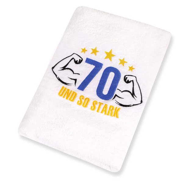 Abc Casa 70th Birthday Gift Towel with Embroidered Muscles for