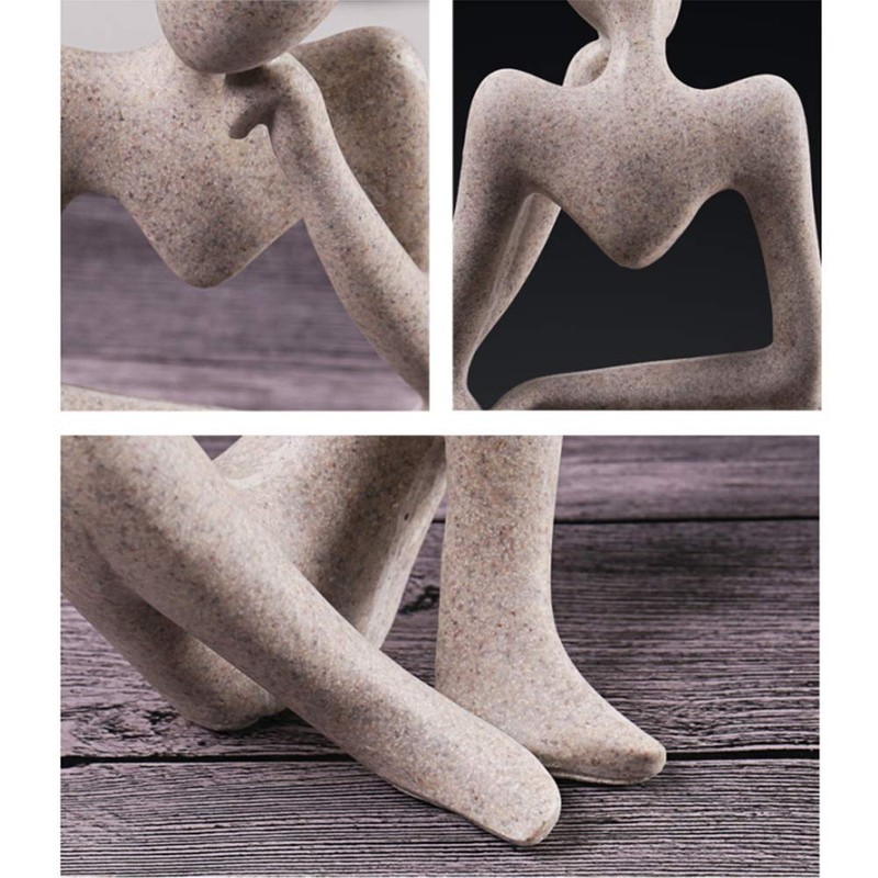 Asng Sandstone Resin Thinker Style Abstract Sculpture Statue Collectible Figurines