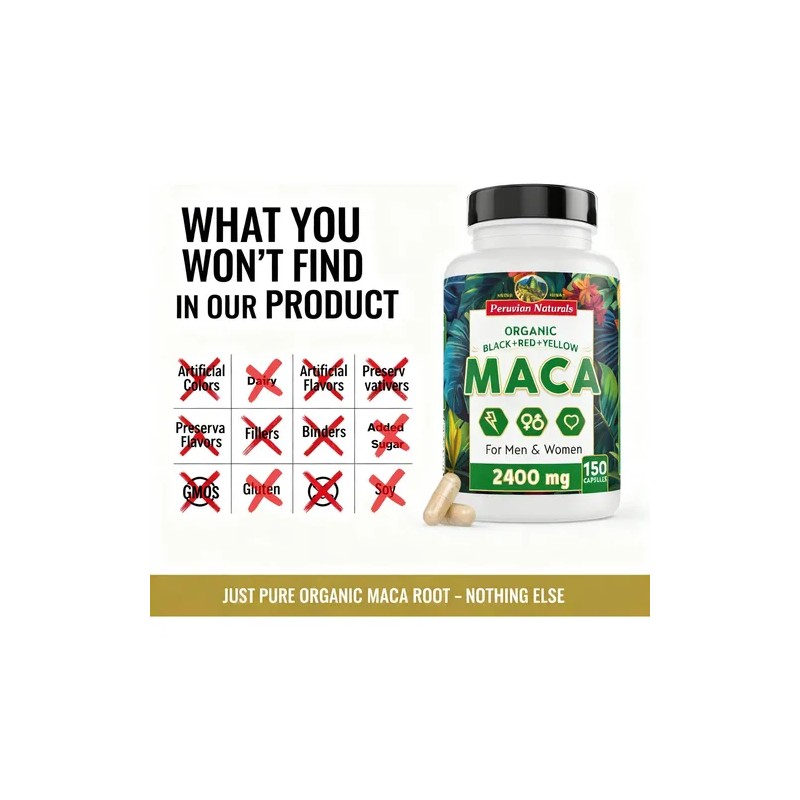 Peruvian Naturals Maca Orgánica 2400 Mg 150 C/u (paquete 2)