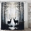 Foggy Forest Elk Shower Curtain Rustic Cabin Lodge Grey Black