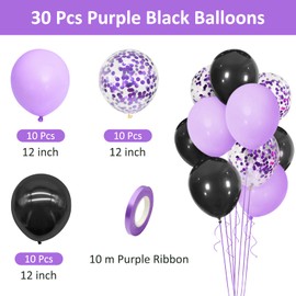Bealif Purple Black Balloons, 30 Pcs 12 Inch Latex Balloons with Purple Confetti Balloons Purple and Black Theme Party Decorations for Birthday Party Wedding Anniversary Festival Carnival Baby Shower