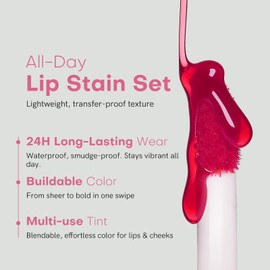 bayfree Lip Tint Stain Set, Korean Water Tint Lightweight Non-sticky, Waterproof Long Lasting Liquid Blush & Lip Stain, Transfer-Proof, Matte Finish Lip Color Makeup (fruit platter)