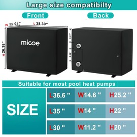 Swimming Pool Heater Cover for Outside Units, PVC Coated 420D Heavy Duty Pool Heater Winter Cover, Waterproof UV Resistant Dustproof Heater Cover 38.39”x15.94”x26.38” Black (35000/58000 BTU-Cover)