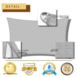 Coarbor 4' x 15' Sun Shade Sail Wire Rope Hemmed All Edges Super Heavy Duty Strong Double Stitched Seam Perfect for Patio Deck Yard Garden -Customized Light Grey