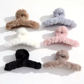 Unbranded 6 Piece Set -  Plush Faux Fur Hair Jaw Clips