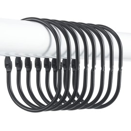 Goowin Shower Curtain Rings, 12 Pcs Shower Curtain Hooks, Oval Snap Shower Rings for Curtain, Metal Black Shower Curtain Rings Rust Proof, Glide Smoothly Shower Hooks for Shower Curtain Rod (Black)