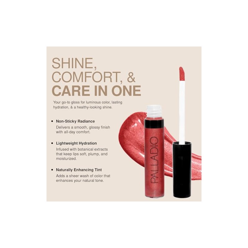 Palladio Lip Gloss, Brillo de Labios No Pegajoso, Ofrece Color