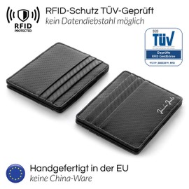 Jaimie Jacobs Flap Boy Slim - The Original - Magic Wallet Slim Wallet Men's RFID Protection Money Clip Small Slim Wallet Gift Genuine Leather Flap Boy Slim, 06 Carbon