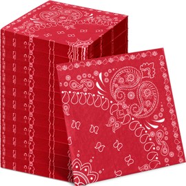 Teling 50 Pcs 2 Ply Bandana Disposable Paper Napkin Paisley Print Western Party Napkin Bandana Napkin Cowboy Theme Western Party Supplies Dinner Lunch Napkin for Birthday, 6.3 * 6.3" (Red)