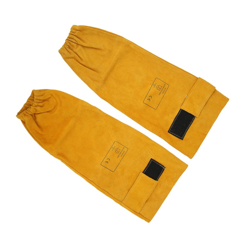 Pair Welding Sleeve Cowhide Wearproof Heat Resistant Golden Yellow for
