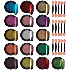 Artdone Artdone 16 Jars Chrome Nail Pearl Powder Silver and Gold Mirror Powder, Iridescent Aurora Powder Metallic Nail Pigment Pearlescent Mermaid Pigment Pearl Dust Kit,Nail Art Decoration, Resin Craft