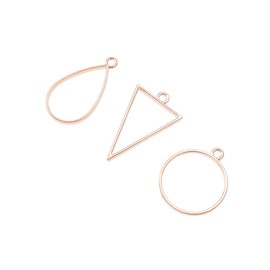 Healifty 30pcs Open Back Bezel Pendants Water Drop Geometric Round Frame Pendant Open Back Frame with Loop for DIY Jewelry Making (Gold)