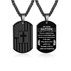 Zocomi Baptism Gifts for Boys Men，Dog Tag Cross Necklace America Flag Pendant Chain Jewelry Baptismal Religious Christian Catholic Jewelry Gifts Teen Teenage Kids Age Son Easter Basket Stuffers Black