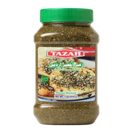 Tazah Zaatar Seasoning 16oz Jordanian Za'atar Thyme Mixture Green Zatar Mediterranean Seasoning in Jar (1lb 454g)