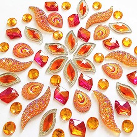 50PCS Special Effect Different Shapes Mirror AB Gems Sew On Rhinestones Faceted for Handicrafts Clothing Dress Decorations (Orange 1)
