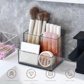 SLHEQING Makeup Organiser, 2 Pack Skincare Organiser, Makeup Brush Holder 3 Compartments, Dressing Table Organiser for Bathroom, Vanity, Dresser
