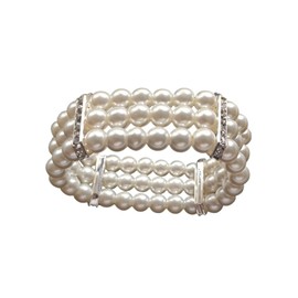 Ebonee White Vintage Stretch Wrist Pearl Bracelet Jewelry 3 Row Faux Pearl Stretch Bracelet for Women Wedding Party Valentine's Day