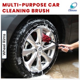 Clenzee Microfiber Wheel Brush - Soft Non Metallic Wheel Cleaner Brush, Rim Cleaner Brush and Tire Brush Non Bendable Small Size