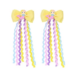 Usakinon Girls Hair Clips Mermaid Bow with Dangling Ribbons, 2 Pieces Sets, Pink Blue Purple, Party School Accessories (Yellow)