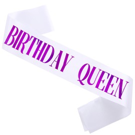 KETAOO Birthday Queen Sash, Purple Foil White Birthday Sash for Women 21st 30th 40th 50th 60th 70th Fun Birthday Party Favors Gifts Decorations