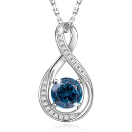 GEMLANTO 925 Sterling Silver Necklace Infinity Created London Blue Topaz December Birthstone Necklaces for Women Birthday Anniversary Jewellery Gifts for Her Mum