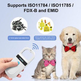 AHANIN Microchip Scanner, Rechargeable Portable Dog Microchip Scanner, 134.2KHz FDX-B ISO11784/11785 with OLED Display for Dogs and Cats