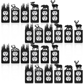 Kingdder 24 Pcs Metal Bear Light Switch Cover Moose Tree Mountain Elk Black Light Switch Plate Forest Outlet Toggle Wall Plate Cover for Home Bedroom Single Gang Socket