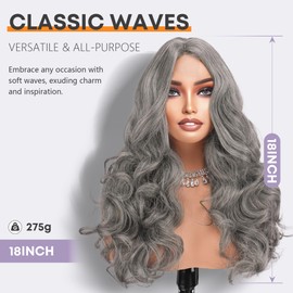 Sidaila Synthetic Lace Front Wig for Women,18 Inch Heat Resistant Wavy Wig,Natural Curly Hair Wigs with Middle Part,Soft & Realistic Look for Daily Use Party - Mix Gray