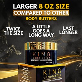 KING Complexion Organic Shea Cocoa Body Butter – Mens Christmas Gift - Nice Cocoa Smell - Not Too Greasy - Thick Cocoa Butter - Large 8 oz- Melanin Rich Skin - Black Owned Skincare - Mens Skincare