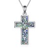 YFN Cross Necklace for Women Men Sterling Silver Abalone Flower
