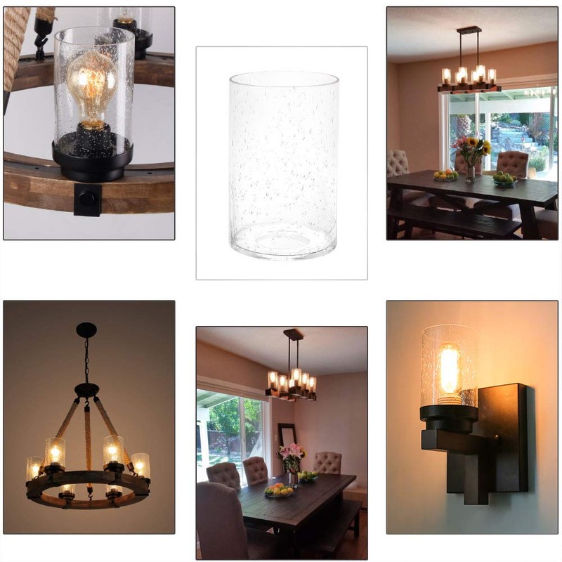 Voguad Seeded Glass Lamp Shade 3 Pack, Clear Cylinder Glass