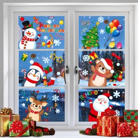 Christmas Window Clings Large Window Stickers, SMALUCK 9 Sheets Double-Side Christmas Window Decorations Xmas Shop Decals Santa Claus Snowman Snowflake for Glass Windows Christmas Party Decorations