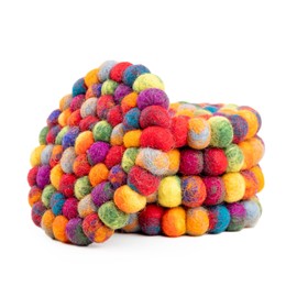 Round Felt Ball Coasters - 100% Merino Wool Table Coasters - Absorbent Coaster for Drinks - Thick and Durable, Hand Felted in Nepal by Woolygon - Multicoloured - Set of 5