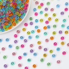 Smile Face Beads, 10mm Happy Face, Acrylic, Cute Spacer Beads, Necklace and Bracelet Making, Jewelry Supplies, 100pcs (Transparent Colorful B)