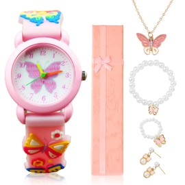 WUIOWPPIC Children's Watches for Girls from 3-10 Years, Quartz Movement, 3D Cartoon Design, Children's Watch, Digital Children's Watch, Girls, Children, Analogue Quartz Watch, Pink