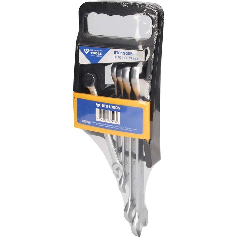 BRILLIANT TOOLS BT013005 Ratchet Ring Spanner Set, 5 Pieces [Powered