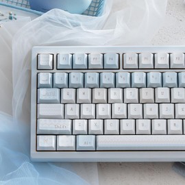 SUEHIODHY PBT Keycaps, Minimalist Blue Keycaps Set, 136 Keys Cherry Profile Keyboard Caps, Custom Dye-Sublimation Key Cap for 61/64/68/84/87/100/104/108 Cherry MX Mechanical Keyboards (Winter Letter)