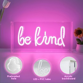 HOSITARK Be Kind Neon Sign, Desk Lightbox Be Kind Sign USB LED Neon with ON/OFF Switch, 3D Neon Light up Sign For Girls' Room, Bedroom, Pub, Hotel, Beach, Cocktail Bar, Christmas Gift Decor (Pink）