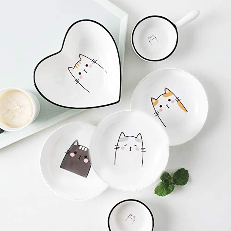 4pcs Ceramics Cat Dinner Relish Dishes Seasoning Dishes Dipping Appetizer