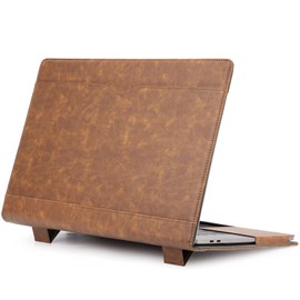 TYTX PU Leather Case Compatible with MacBook Pro 15 inch 2016-2019 Release (A1990 A1707) Laptop Sleeve Protective Folio Book Cover with Vents and Stand Function, Brown