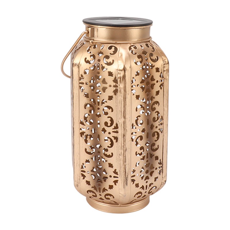 LED Solar Lantern Waterproof Hanging Metal Lamps Small Hexagonal Lantern