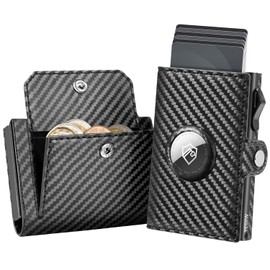 YESIIW Airtag Men's Wallet Slim Wallet with Coin Compartment, Premium Leather Smart Wallet Card Holder Card Holder Men's Wallet with RFID Protection, Carbon Black Wallets for Men, A02 - Carbon Black,