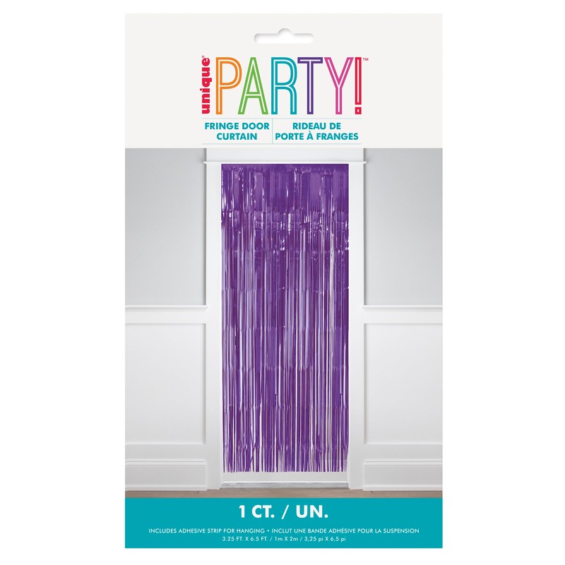 Unique 16858 Foil Fringe Door Curtain x 2 m-Deep Purple