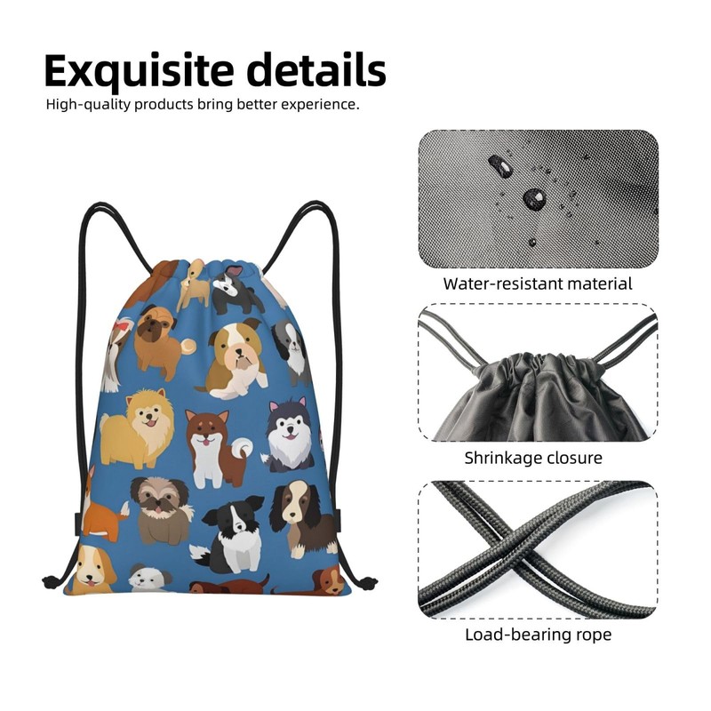 Richugui Drawstring Backpack Dog Party Waterproof Drawstring Gym Sports Backpack
