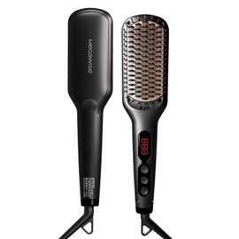 MEGAWISE Pro Ceramic Ionic Hair Straightener Brush for Home Salon | MCH Fast 20s Heating Tech with Auto-Off Safety | Anti-Scald with Universal Dual Voltage | Rotatable Power Cord (Black)